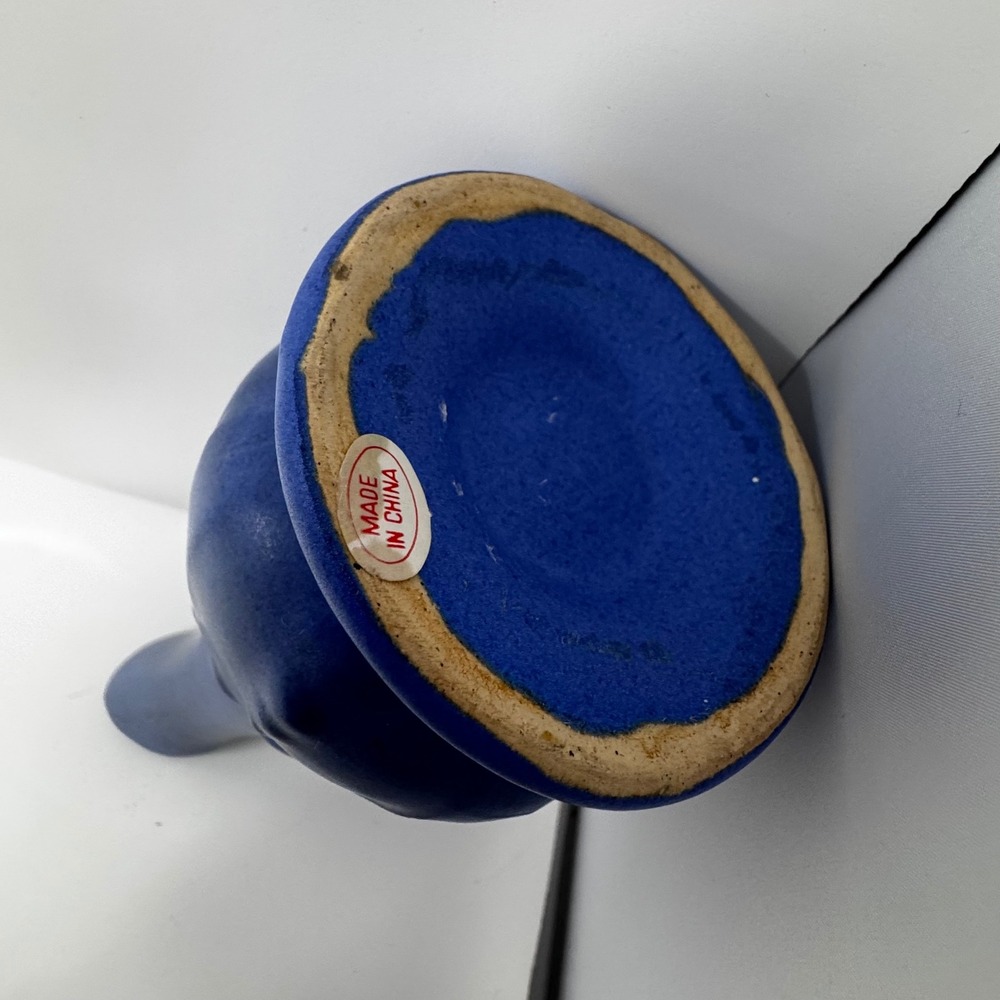 Matte Cobalt Blue Ceramic Bud Vase Art Nouveau Style Embossed Floral 8 Inch - Picture 8 of 8